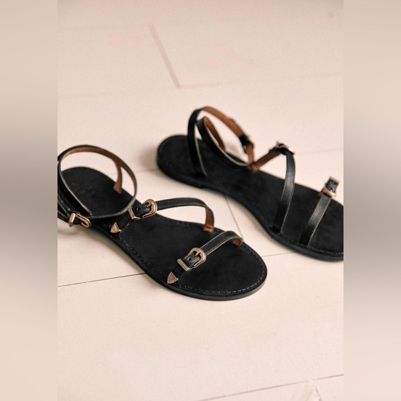 Sézane Roxanne Low Sandals Smooth Black Heritage FR 39 / US 8 - Picture 5 of 14